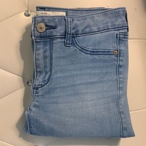 Distressed, light wash jeans